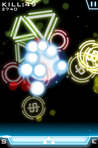 FingerLaser in 2012: an energy ball bursting among outlined enemies