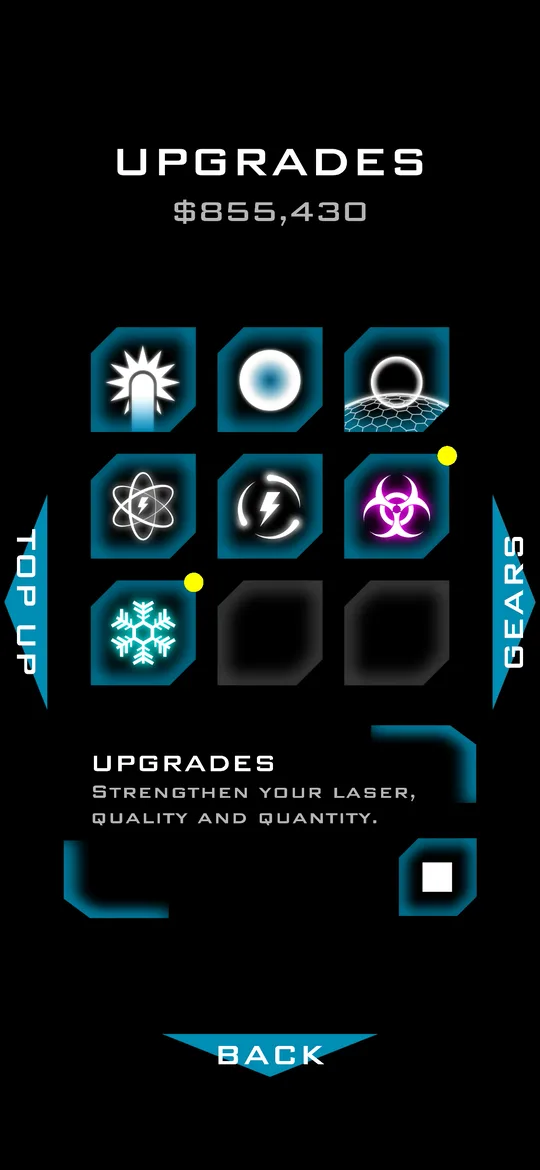 The Upgrades screen