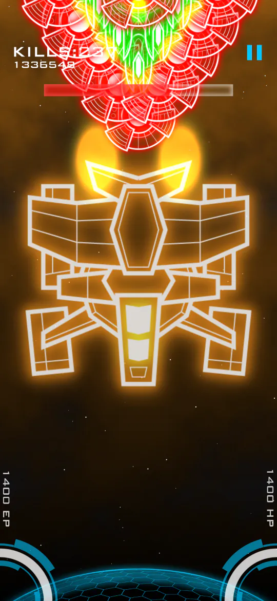 A colossal wireframe boss filling the screen
