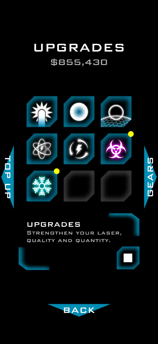 The upgrade store with several upgrade tracks partly maxed